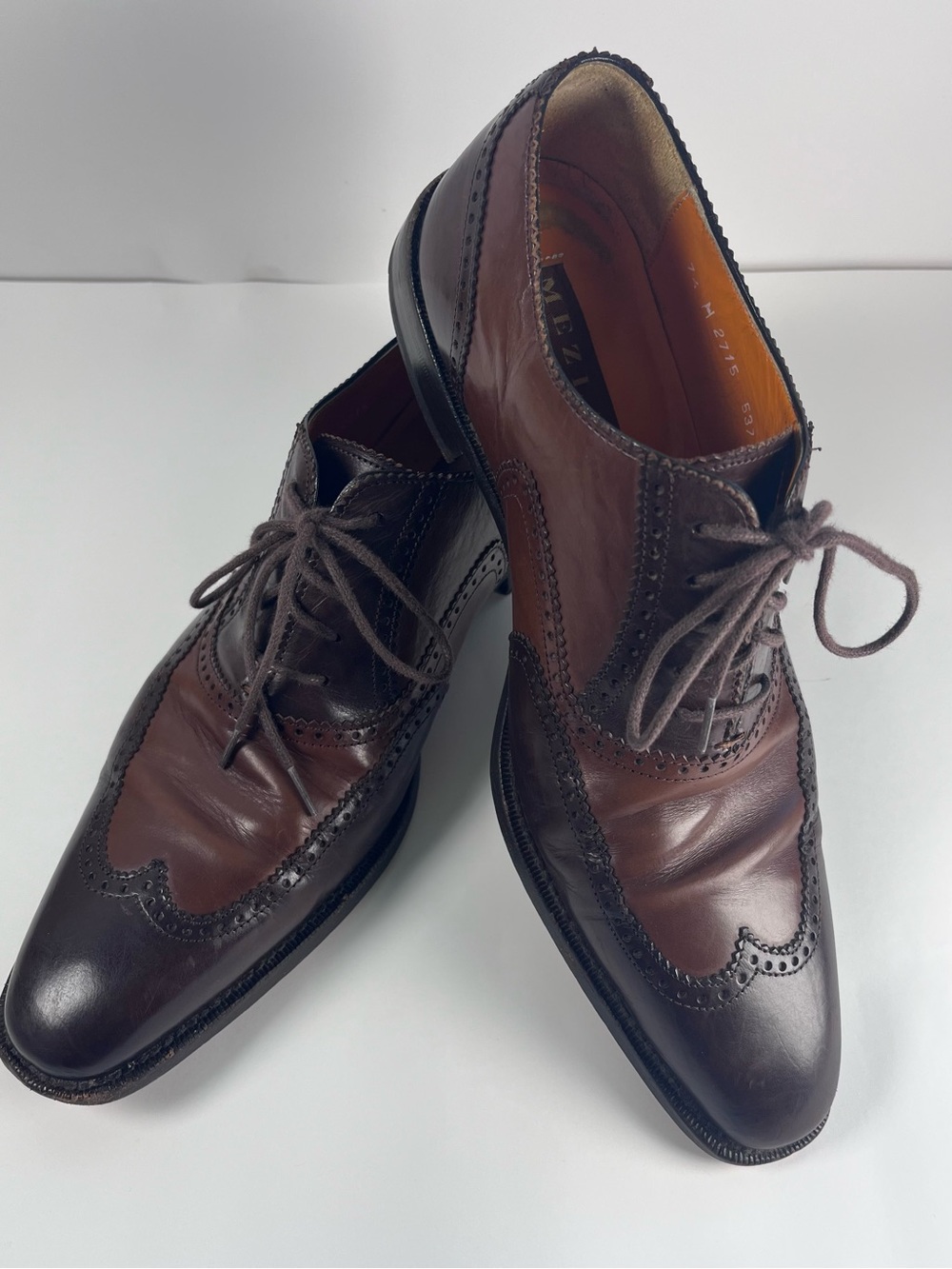 Vintage Mezlan Spectator-Style Two-Tone Brown Wingtip Oxford Men's Shoes 7.5M